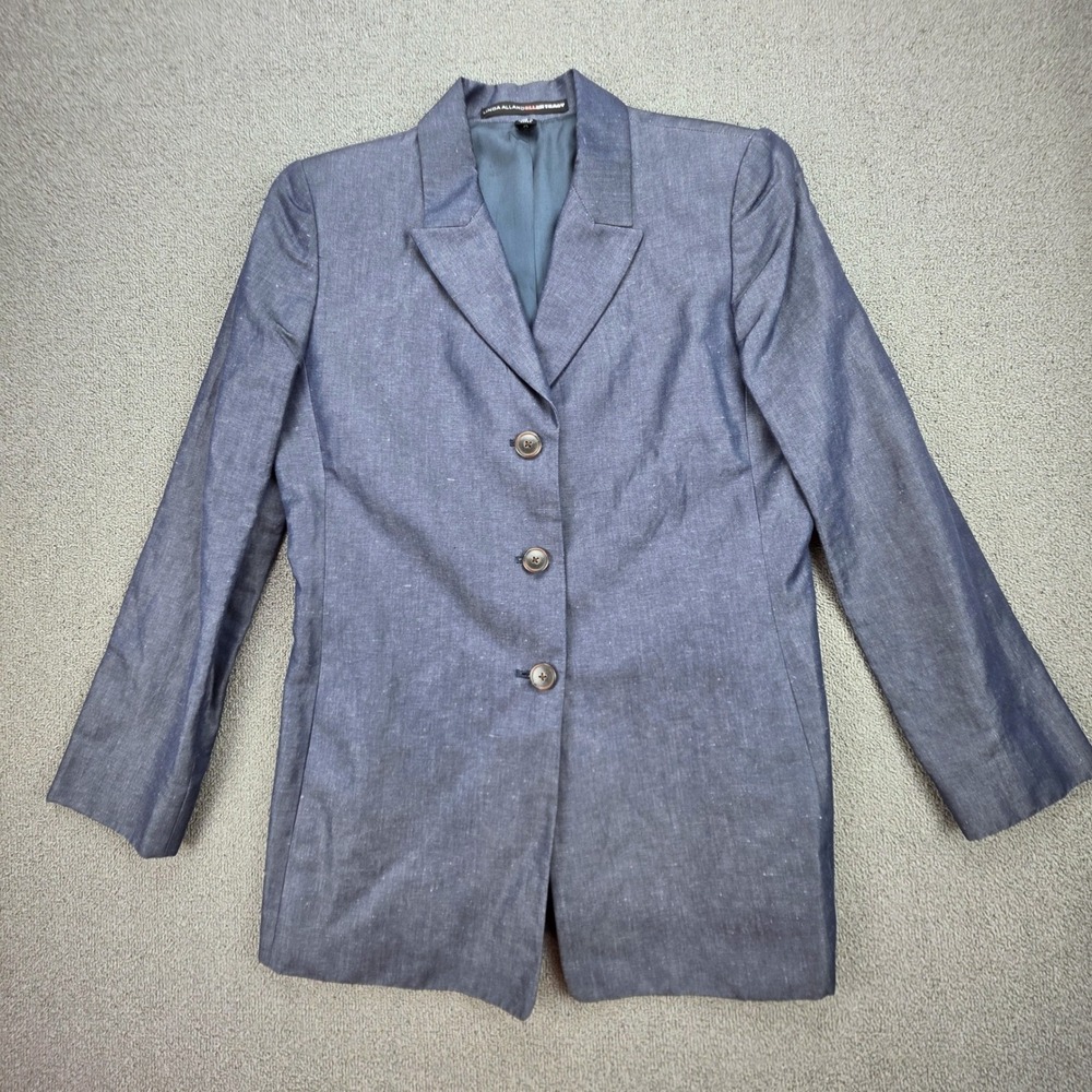Linda Allard Ellen Tracy Blazer Women Blue Linen Cotton Professional Jacket 10P - Picture 1 of 7